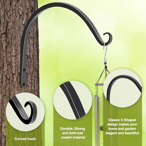 FEED GARDEN 2 Pack 10 Inch Hanging Plant Bracket Wall Hooks Decorative Plant Hangers for Outdoor Hanging Bird Feeders, Wind Chimes, Plant Baskets, Black - color: Black-C, size: 10 Inch