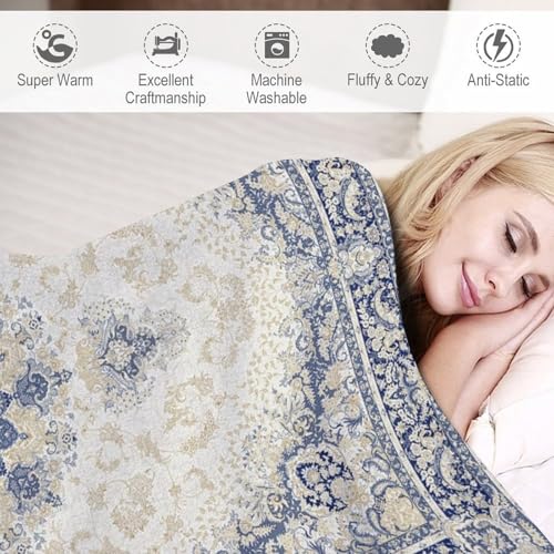 Boho Flowers Throw Blanket,Country Neutral Chic Abstract Floral Art Burlap Linen Farmhouse Pattern Soft Throw Blanket for Couch Sofa Camping Office Travel Home Bedroom Decor All Seasons 30"x40" - color: Boho-17, size: 30x40in