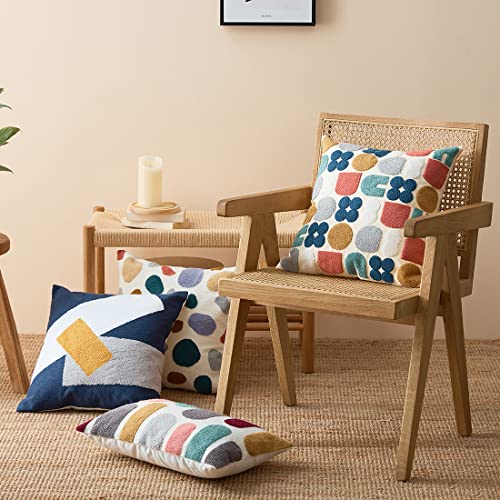 vctops Boho Geometric Tufted Decorative Throw Pillow Cover Farmhouse Cotton Embroidery Accent Square Cushion Case for Couch Sofa Bed (EmbroideryK, 18"x18") - color: Embroideryk, size: 18" x 18" (Pack of 1)