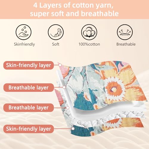 Boho Throw Blanket for Couch Bed, 100% Cotton Soft Rustic Quilt 80''x 90'', Super Soft Bohemian Decor Reversible Sofa Bed Chair Blanket Cover for All Seasons(Floral) - color: Floral 6, size: 80*90 inch