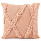 Boho Tufted Throw Pillow Cover, Blush Pink, Cotton, Geometric Diamond Pattern with Fringe