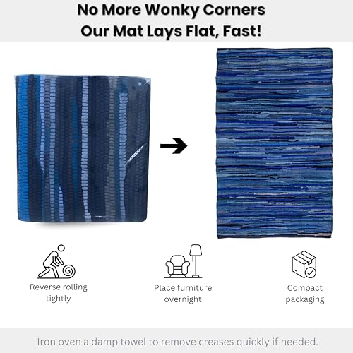 Cotton Hand Woven Chindi Rug 3x5 Feet - Navy, Reversible Outdoor Indoor Decorative Carpet Ideal for Entryway, Kitchen, Bedroom | Blue Farmhouse Accent Soft Durable Outdoor Floor Rag Rugs for Nursery - color: Navy, size: 3 x 5 feet