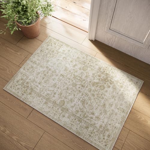 Machine Washable Area Rugs for Entryway: Door Mat Indoor Entrance 2x3 Boho Rug Stain Resistant Non-Slip Low Pile Soft Throw Carpet for Kitchen Front Door Indoor Entrance Entry Bedroom - color: Beige and Brown, size: 2' x 3' (Rectangular)