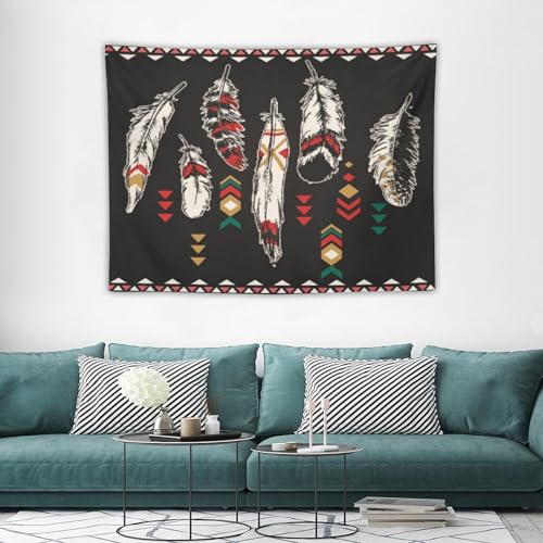 Vintage Feather Tapestry Wall Hanging,Aztec Native American Navajo Ethnic Tribal Design Wall Hanging Tapestry Wall Art Home Décor for Bedroom Living Room Dorm Wall Décor 40" x 30" - color: Aztec Style_1, size: 40"L x 30"W