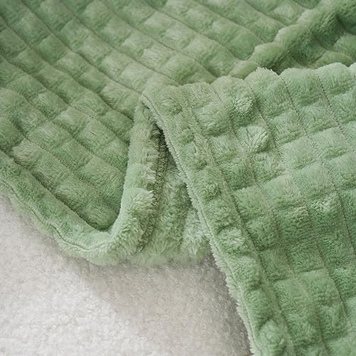 Puncuntex Flannel Fleece Throw Blanket Sage Green 50"×60",Super Soft Plush Cozy Blanket with Square Grid Design Luxury for Couch Sofa Chair - color: Sage Green, size: 50"×60"
