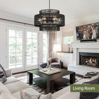 24” Black Boho Large Rattan Chandelier Light Fixture,6-Light Large Hand Woven Pendant Light Fixture Farmhouse Rustic Chandeliers for Kitchen Bedroom, Dining Room, Living Room, Hallway, Foyer - color: Black, size: 24" 6-Light