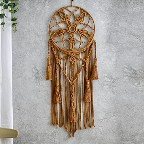 Dream Catcher Tapestry Boho Macrame Cotton Woven Handmade Bohemian Art with Tassel Craft Ornament for Bedroom Living Room Apartment Nursery 12x32 Inch - color: Brown