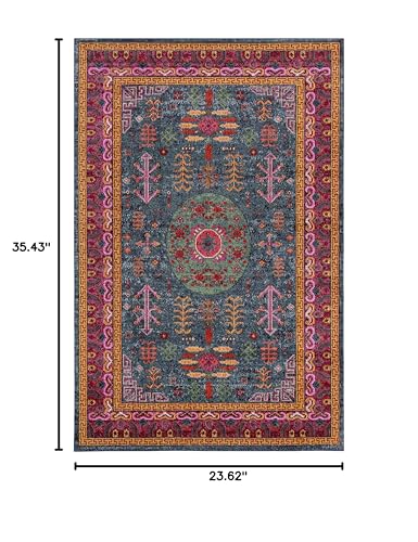 Hauteloom Hadrian Bohemian Southwestern Colorful Area Rug - Traditional Tribal Aztec Carpet for Living Room, Bedroom, Dining Room - Pink, Magenta, Green, Orange, Purple - 2' x 2'11" - color: Teal, Aqua, Navy / Cleveland, size: 1'11" x 2'11" (Rectangular)