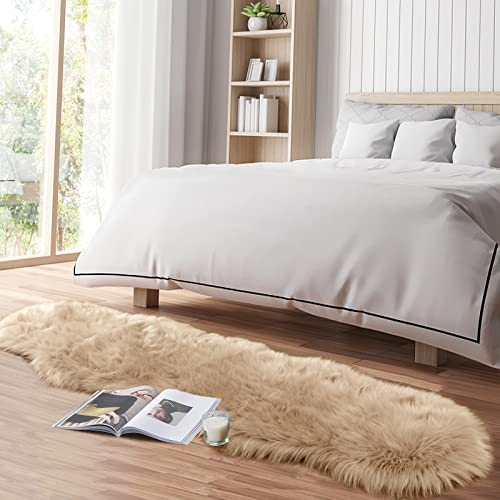 Faux Fur Rug for Bedroom, Fluffy Runner Rugs Soft Sheepskin Rug Sofa Couch Seat Cushion, 2x6ft Beige Plush Area Rug Shag Rugs Floor Carpets for Nursery Bedside, Cute Shaggy Fuzzy Home Decor - color: Beige, size: 6' x 2' (Sheepskin)