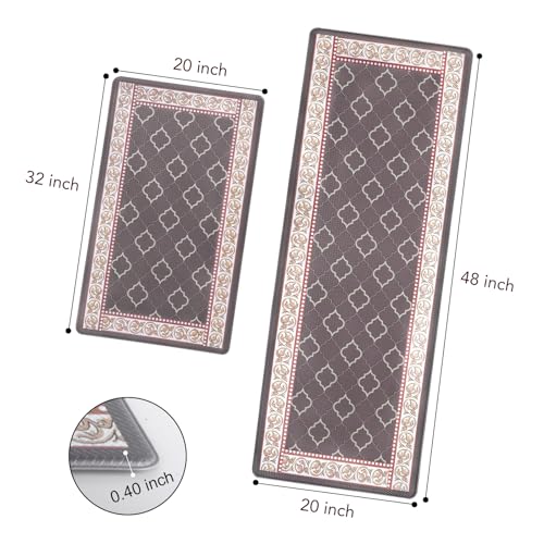 ROTTOGOON Kitchen Floor Mat Set of 2, Cushioned Anti Fatigue Kitchen Mat 20"x32"+20"x47", Non-Slip Waterproof Kitchen Rug, Premium PVC Comfort Kitchen Mats and Rugs for Kitchen, Office, Home, Laundry - color: Coffee, size: 20"x32"+20"x48"