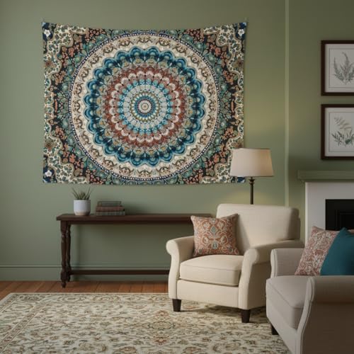 Motanber Boho Mandala Tapestry Wall Hanging Bohemian Medallion Tapestry Aesthetic Vintage Floral Hippie Indian Cool Small Tapestries for Bedroom Living Room Dorm Decor 48 x 36 Inch - color: Blue Beige, size: 48"L x 36"W