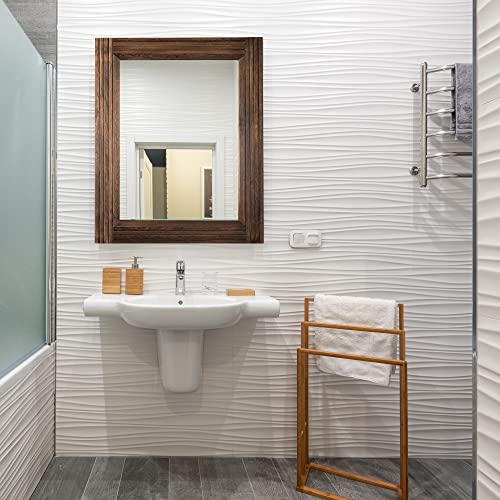 YOSHOOT Hand-Made Wooden Spliced Wall Mirror for Bathroom, Rustic Farmhouse Vanity Mirror, Décor Wall Art, Solid Wood Frame, Vertical or Horizontal Hanging - color: Spliced Brown, size: 30"L x 20"W