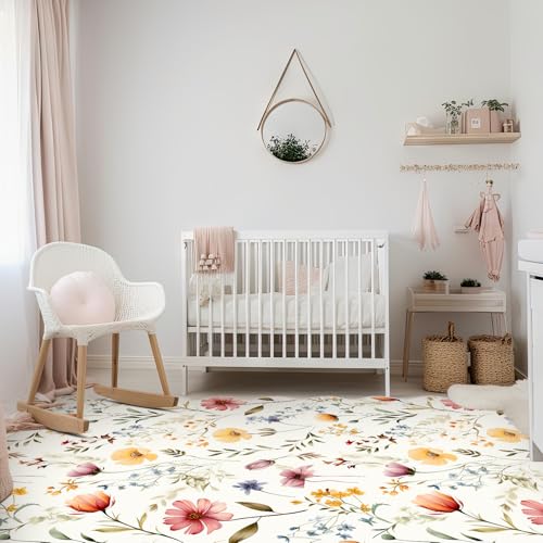Drydiet Boho Area Rugs Cute Sweet Throw Rugs Aesthetic Soft Bedroom Carpet for Living Room Dining Playroom Nursery Family Indoor Dorm (Wildflower) - style: Wildflower