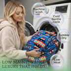 Sacred Thread Aztec Blanket Fleece, Reversible Native American Blanket, Western Throw, Native American Western (Blue Flannel), Queen (79”x95”) - color: Blue Flannel, size: Queen (79”x95”)