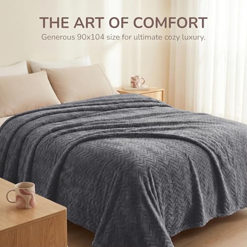 Exclusivo Mezcla Fleece Bed Blanket King Size, Lightweight Jacquard for Spring Summer, Soft Cozy Breathable Blankets, Dark Grey, 90x104 Inches - color: Dark Grey, size: King ( 90x104 IN )