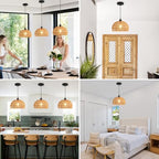 Rattan Pendant Light, 11" Boho Dome Dining Room Chandelier, Brown Woven Kitchen Pendant Lighting over Island, Coastal Wicker Light Pendant Hanging Light Fixture for Nursery Entryway Bedroom, E26 Base - color: 11" Brown