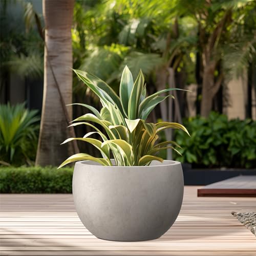 Kante 19.9" Dia Round Concrete Planter, Outdoor/Indoor Large Bowl Plant Pots with Drainage Hole and Rubber Plug for Garden Patio Balcony Home, Weathered Concrete - color: Weathered Concrete, size: 19.9" d