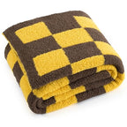 Carriediosa Checkered Throw Blanket 50" X 60", 400GSM Ultra Soft Microfiber Fuzzy Fluffy Reversible Cute Preppy Knitted Blankets Cozy Plush Fall Throws for Couch, Bed, Sofa, Yellow and Brown - color: Check - Yellow and Brown, size: 50" X 60"