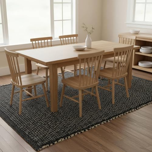 Black 6x9 Jute Rug Braided Construction - Farmhouse Woven Carpet - Mid-Century Modern Floor Covering for Bedroom Living Room, 6' x 9' - color: Black, size: 6' x 9'