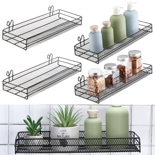 4 Pcs Black Metal Grid Wall Baskets with Hooks Hanging Wire Mesh Basket for Gridwall Wall Mounted Storage Organizer for Home Kitchen Organizing Display - size: Large
