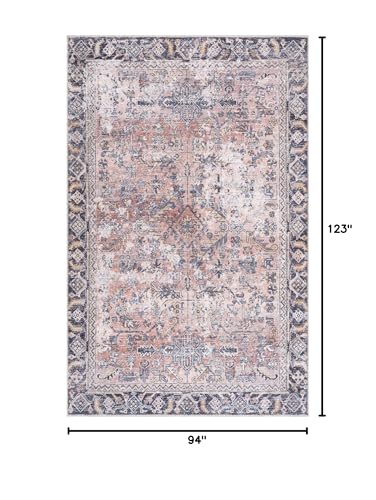 Hauteloom Wentworth Collection Urmia - Machine Washable Oriental Living Room Kitchen Bedroom Dining Room Area Rug - Abstract Vintage Distressed Boho Style - Pink, Blue, Burgundy - 7'10"x10'3" - color: Peach, Burgundy, Yellow / Holli, size: 7'10" x 10'3" (