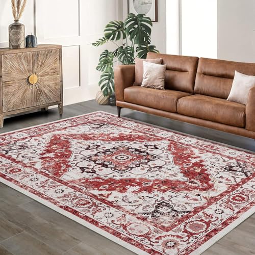 GarveeHome Boho Area Rugs for Living Room Large Machine Washable Stain Resistant Non-Slip Rugs for Bedroom, Entryway Kitchen Playroom Nursery Office, Ultra Soft Vintage Carpet - color: Red, size: 8'x10'