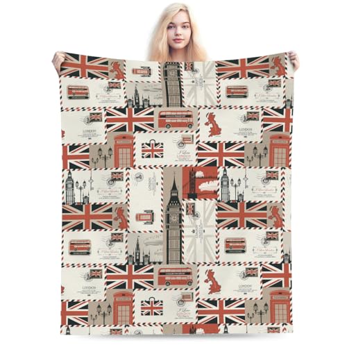 British Culture Throw Blanket, Vintage England Buildings London Culture Element Retro Warm Cozy Flannel Soft Blanket for Couch Chair Sofa Bed Bedroom Living Room Car for All Season 30"x 40" - color: Country04, size: 30X40 inch