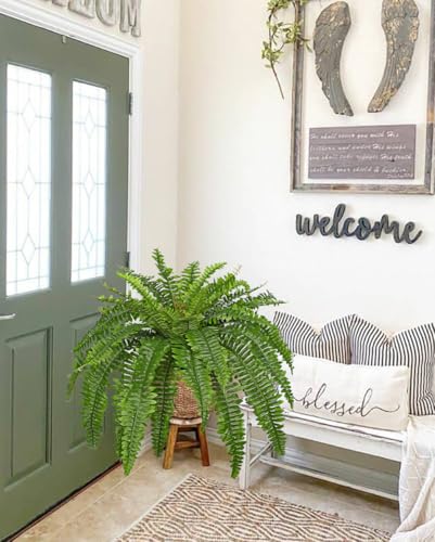 Hollyone Artificial Fern Plants in Pot 34.6" Large Artificial Boston Fern 39 Leaves for Outdoors & Indoor Faux Potted Plant Fake Ferns Bush Plant for Patio Garden Farmhouse Porch Home Decor Green - color: Black Pot - Green Large