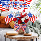 Patriotic Woven Hanging Basket Decor 4th of July Front Door Basket with American Stick Flag Star Stripe Ribbon Hanging Flower Arrangement for Independence Day Farmhouse Garden(Flower Not Included)