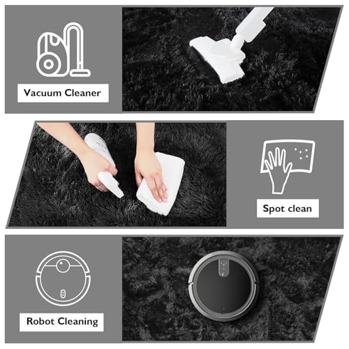 Shag Area Rug for Bedroom 3x5,Black Fluffy Area Rugs for Living Room,Soft Fuzzy Rug Non-Shedding Indoor Plush Carpet for Bedroom Dorm Home Decor - color: Black, size: 3' x 5' (Rectangular)