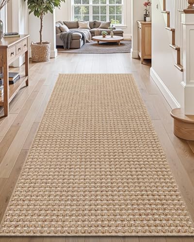 DEXI Hallway Runner Rug 3.3x8, Woven Braided Farmhouse Runner Carpet Indoor, Absorbent Thin Long Entryway Runners for Kitchen, Laundry Room, Patio Entrance, Checkered Beige - color: Checkered Beige, size: 3'3" X 8' (Rectangular)