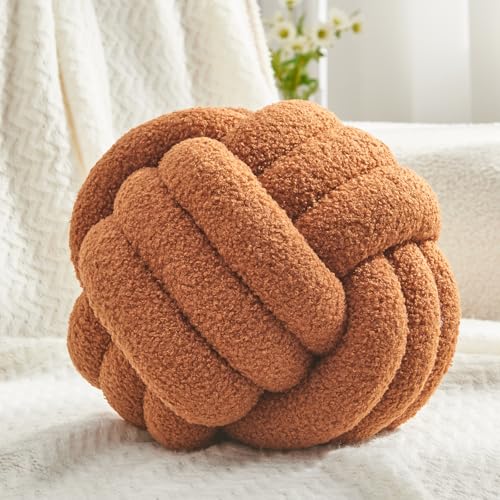 Petrella Caramel Knot Ball Pillow, Handmade Soft Lambswool Round Throw Pillow for Sofa, Bed and Cozy Living Room Decor, Medium Knotted Accent Cushion, 11 Inch - color: Caramel, size: 11inch