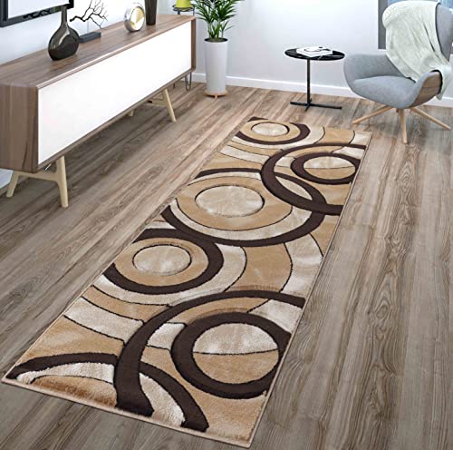 GLORY RUGS Area Rug Modern 2x7 Brown Circles Geometry Soft Hand Carved Contemporary Floor Carpet Fluffy Texture for Indoor Living Dining Room and Bedroom Area - color: Brown, size: 2' x 7' (Rectangular)