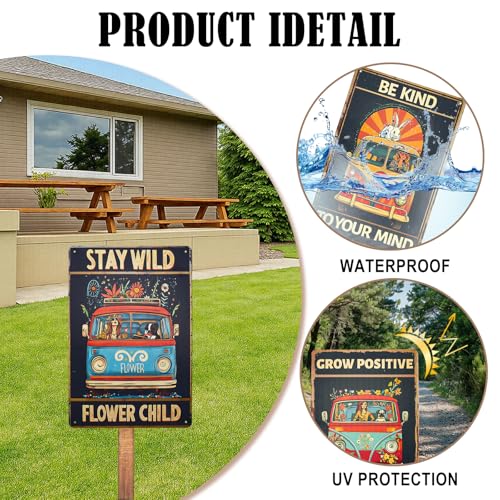 4PCS Vintage Tin Metal Sign, Bus Boho Inspirational Wall Art Signs Decor, Hippie Metal Poster Retro Signs for Gifts Women Office Bedroom Kitchen Living Room Cafes Bar Public 8x12 Inch (Tin Sign03) - color: Tin Sign03