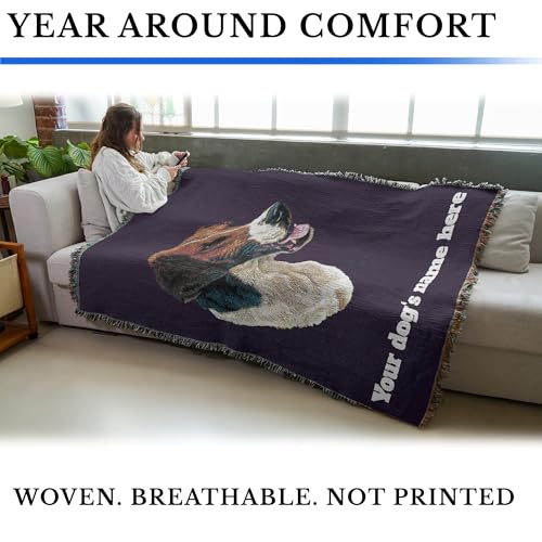 Pure Country Weavers English Foxhound Dog Personalized Woven Blanket Purple by Robert May - Gift Cotton Tapestry Throw - Made in The USA - 72" x 54" - color: Purple, size: 72" x 54" - Custom