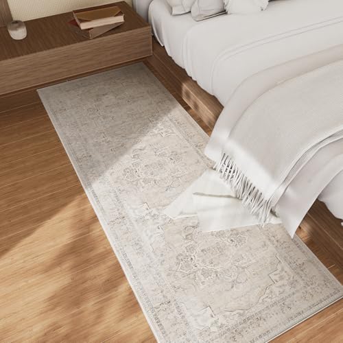 Washable Kitchen Rugs Non Slip: 2x6 Hallway Runner Rug Non Slip Boho Floor Rug with Rubber Backing Soft Faux Wool Low Pile Non Shedding Carpet Runners for Entryway Bedroom Living Room Entrance Indoor - color: Beige White and Black, size: 2' x 6' (Rectangu