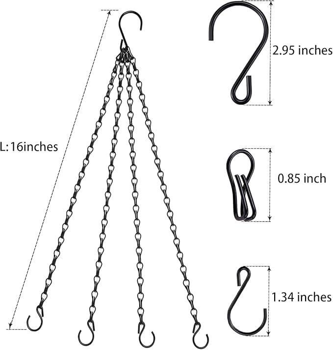 Heybe 16 Inch Hanging Basket Chain, 4 Point Hanging Chains with Hooks for Pot Planters Bird Feeders Lantern Lamp,Extended Hangers for Hanging Badkeys(16inch, 4 Point) - size: 16 inches, style: 4 point
