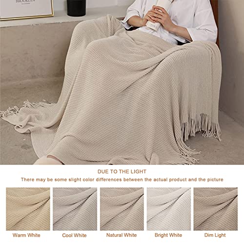 BLAGIC Knitted Throw Blanket for Couch Soft Farmhouse Boho Throw Blanket with Tassels Home Decorative Lightweight Throw Blankets, Throws for Bed/Chair/Sofa, Stripe Textured(Creamy White,50"W x 60"L) - color: J-creamy White, size: 50 × 60 in