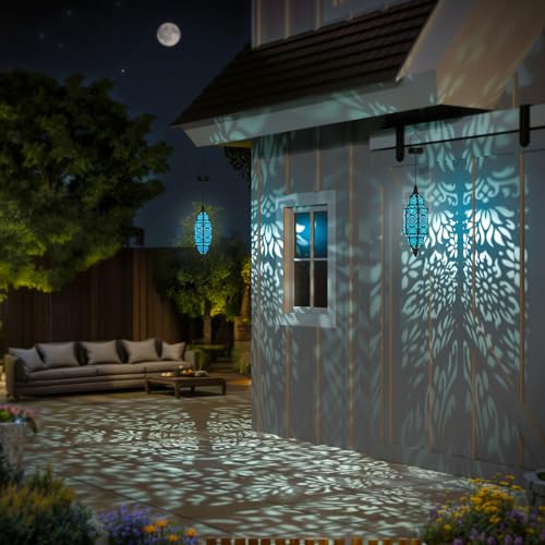 Twinkya Hanging Solar Lights Outdoor Garden Decorative Solar Lantern Waterproof Metal Moroccan Outdoor Decorations for Patio Pathway Yard Porch Backyard Garden Decor (Black, 1 Pack) - color: Black, size: 1pack