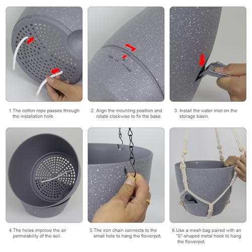 Meowell Self Watering Hanging Planters 10 inch, 2 Pack Hanging Flower Pots for Indoor Outdoor Plants, Hanging Baskets with Drainage Holes & 2 Kinds of Plant Hangers for Garden Decor, Speckled Grey - color: Grey With White Speckles