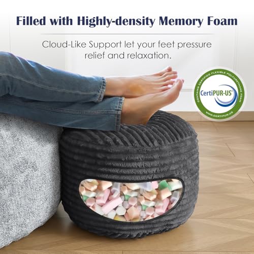 Round Ottoman,Corduroy Pouf Ottoman Foot Rest,Storage Footstool for Living Room,20x15 Soft Floor Poufs,Memory Foam Filling - Dark Grey, 20x15 in - color: Dark Grey, size: 20"D x 20"W x 15"H
