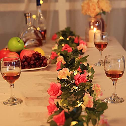 Fielegen 30 LED Rose Flower String Lights 8.2ft Artificial Flower Garland with Lights Hanging Fake Rose Flower Vine Lights for Garden Wedding Party Decor Birthday Bedroom Wall Decor