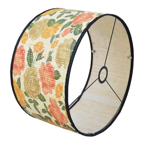 Bamboo Lamp Shade With Tropical Plants Chandelier Covers, Bohemian Farmhouse Drum Lamp Shade for Table Lamp Floor Lamp, Rustic Rattan Light Fixture for Bedroom Living Room (16x16x10 inch) - color: color8, size: 16*10