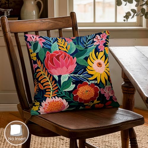 OBSEDE Floral Decorative Throw Pillow Covers 18x18 Set of 4, Double-Sided Print Soft Pillow Cases for Couch Sofa Bed Living Room Decor - color: Warm Botanical Chromatic Art, size: 18" x 18" (Pack of 4)