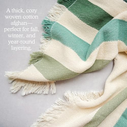 Laurel Ridge Striped Afghan Throw Blanket | Thick & Cozy | Cotton USA Made (73x48) - color: Laurel Ridge