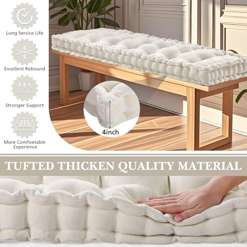 Geelin 48x20 Inch Bench Cushions for Indoor Furniture Chenille Velvet Beige Button Tufted Thicken Seat Pad Mat with Memory Foam, Window Floor Sofa Chair Cushion for Living Room Patio Porch Swing - color: Beige, size: 48x20 Inch