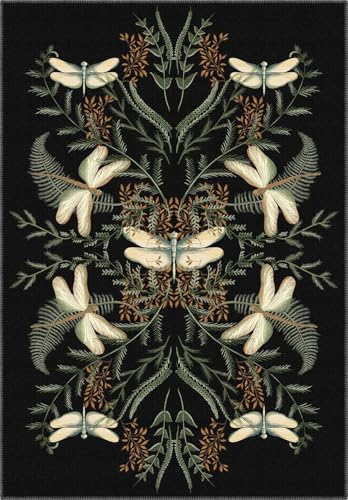 Vintage Aesthetic Fun Rug Black Green Ferns and Dragonflies Art Deco Area Rugs for Living Room Bedroom Farmhouse Anti Slip Non Shedding Thick Carpet 2x3 Retro Boho Playroom Home Office Entryway Rug - color: H, size: 2x3
