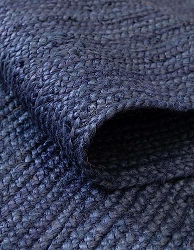 Unique Loom Braided Jute Collection Area Rug - Dhaka (1' 2" x 8' Table Runner, Navy Blue) - color: Navy Blue, size: 1'2" x 8' (Table Runner)