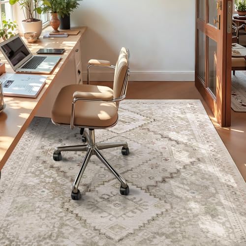 YOH Boho Washable Rug 4x6, Beige Grey Vintage Non Slip Area Rug, Distressed Indoor Carpet for Living Room Bedroom Kitchen Office - color: C-beige Grey, size: 4' x 6' (Rectangular)