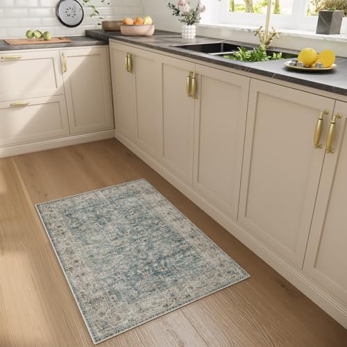 Machine Washable Entryway Throw Rug: Door Mat Indoor Entrance 2x3 Rug Boho Small Area Rug Non-Slip Low Pile Kitchen Rug for Front Door Indoor Entrance Entry Kids Room - color: Light Blue, size: 2' x 3' (Rectangular)